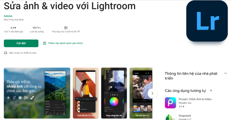 Adobe Lightroom trên Google Play Store